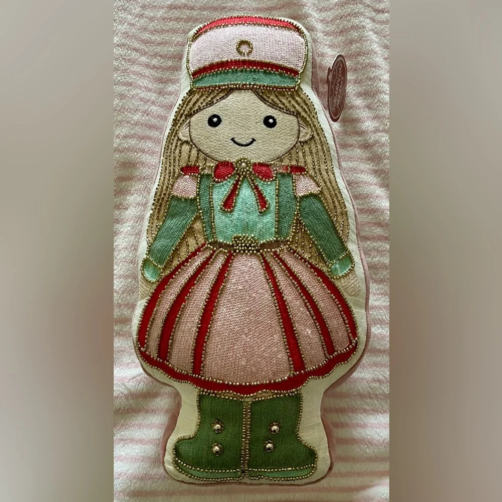 Sugarplum Dreams Girl Nutcracker Gold beaded with soft materials Pillow